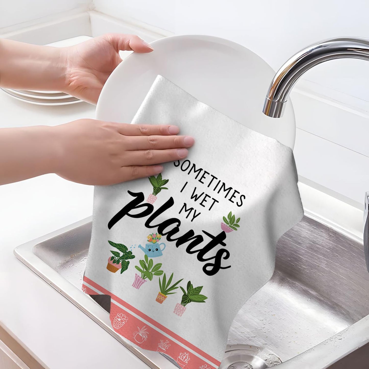 Plants Kitchen Dish Towels Decorative Set of 2, Absorbent Cute Tea & Hand Towels for Kitchen, Gardening Gifts for Plant Lovers Gardenners Women Lady Friends, Housewarming Gifts for New Home Hostress