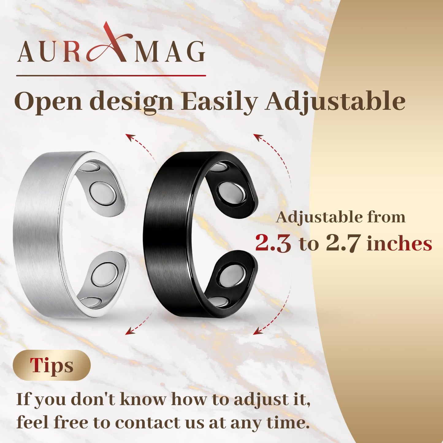 Auramag Copper Rings for Men, 99.99% Pure Copper Magnetic Rings for Women, Adjustable Jewelry with Gift Box, Valentine's Day Jewelry Gift