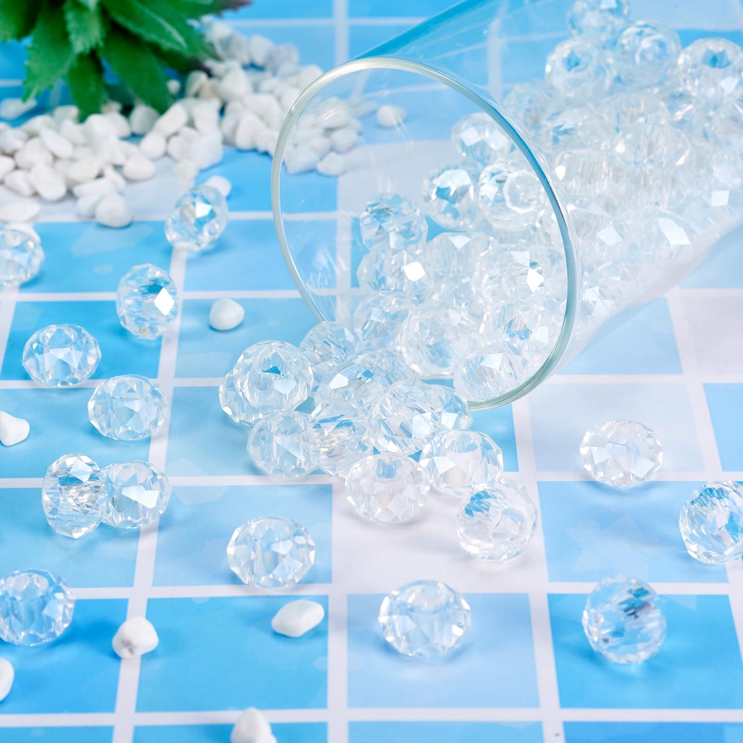 Pandahall 100pcs Glass European Beads Large Hole Beads Round Faceted Rondelle Slide Charms No Metal Core for Bracelet Jewelry Makings Crystal AB 14mm in Diameter