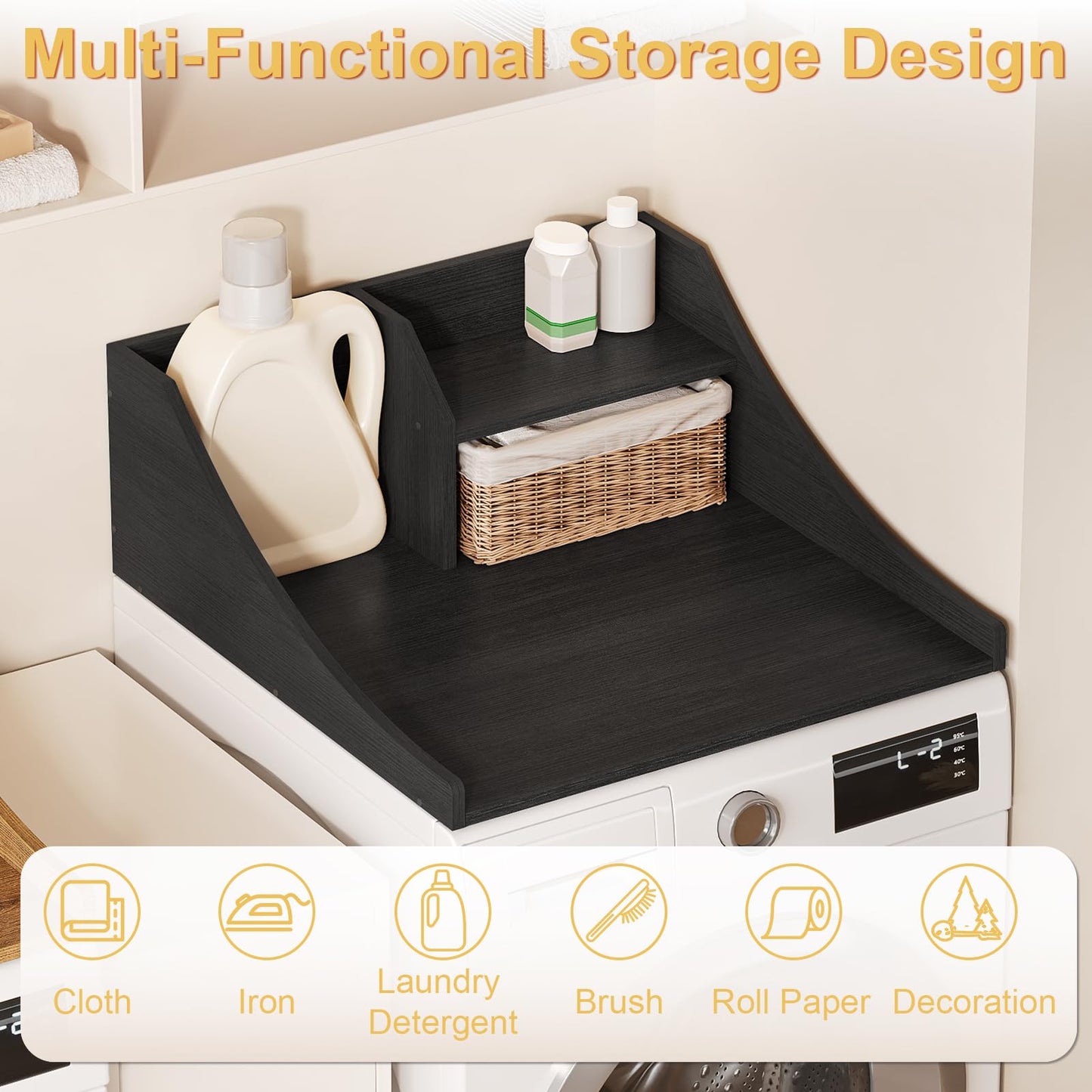 Tarnorci Washer and Dryer Countertop, 2-Tier Laundry Countertop Single Washer Dryer Topper for Laundry Room Storage Organization (Black, 27'')