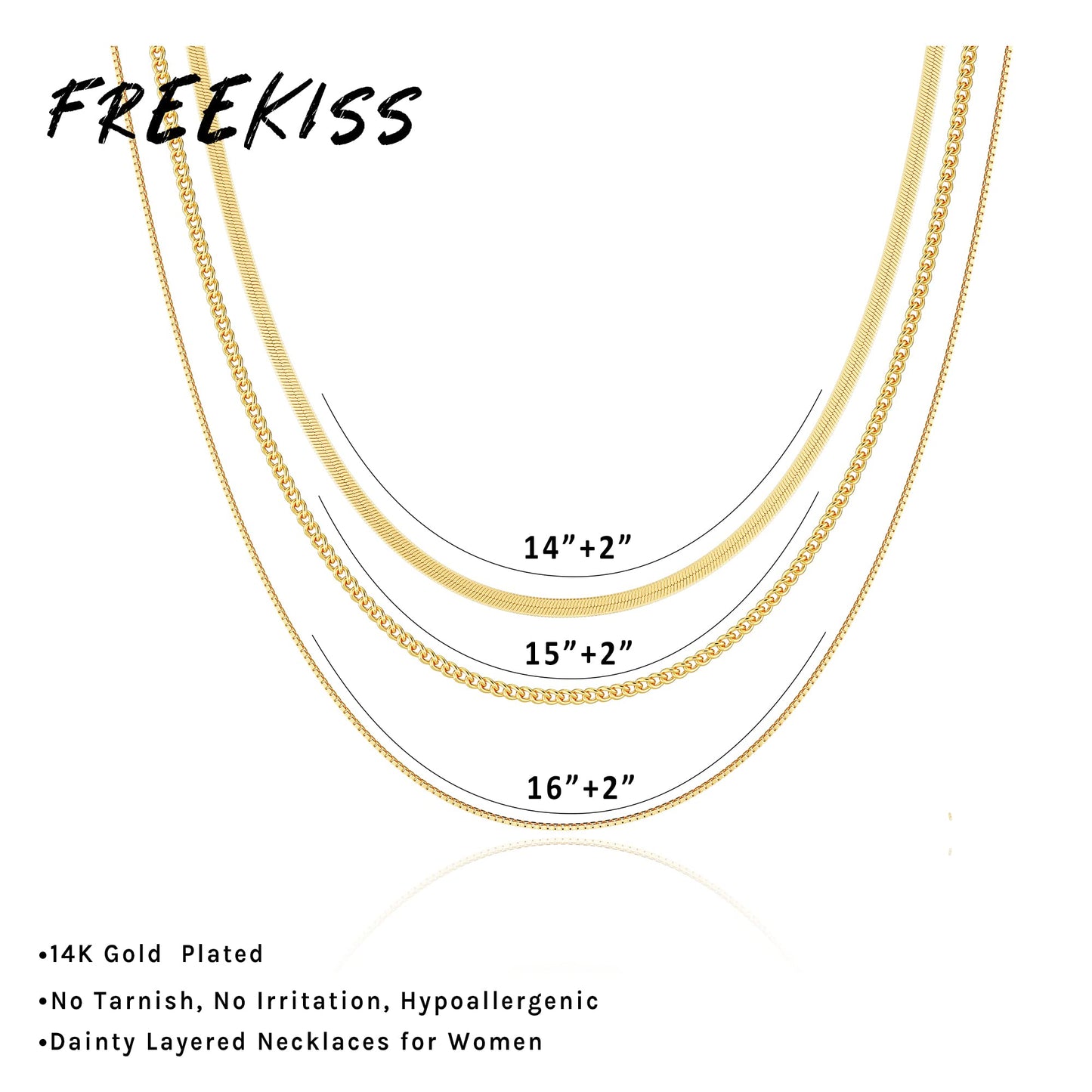 Freekiss Gold Herringbone Necklace, Layered 14K Gold Filled Choker Necklaces, Dainty Snake chain Cuban Link Necklace Set, Simple Gold Jewelry Gifts