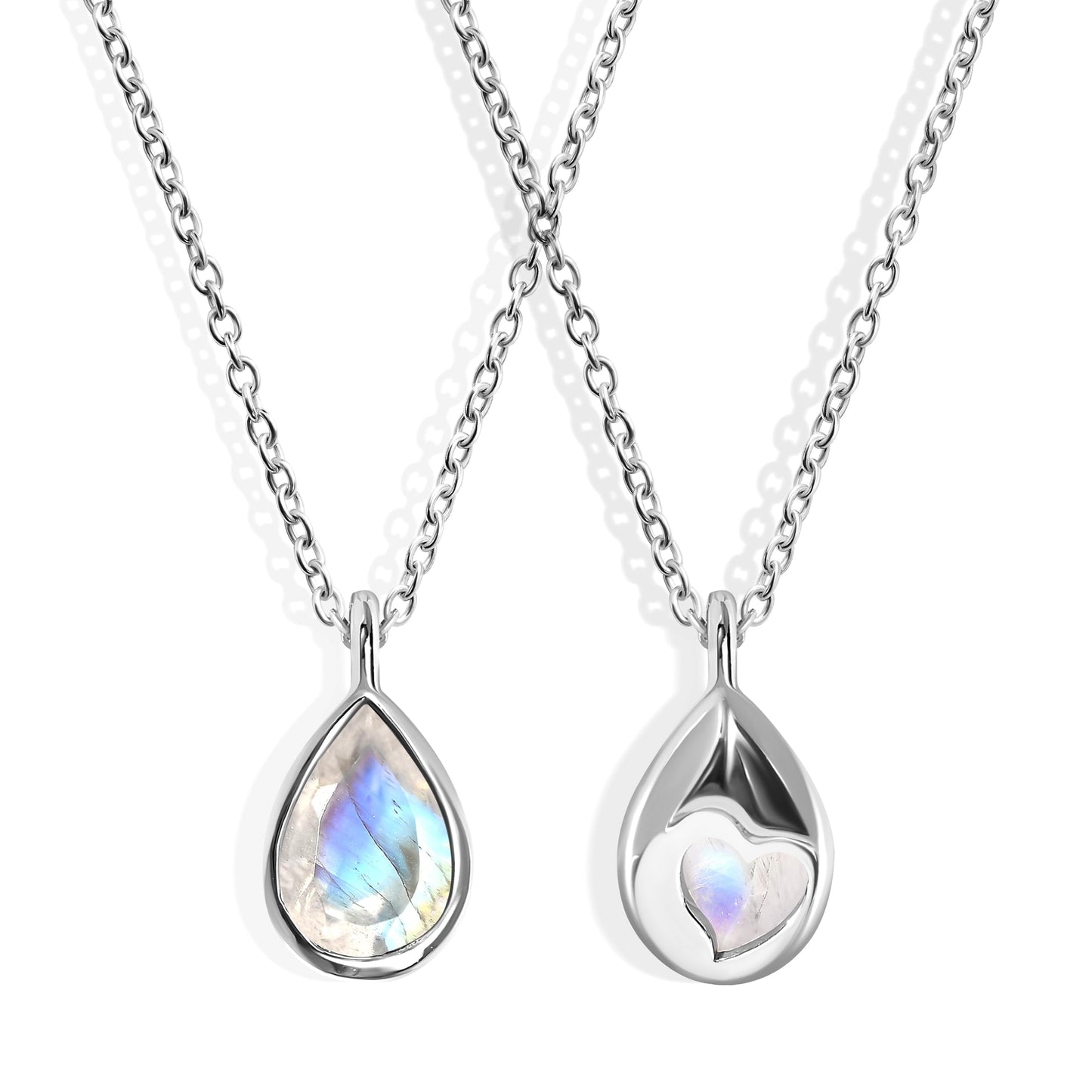 Moon Magic Moonstone Necklace - Hidden Heart / 925 Sterling Silver - 18k Rose Yellow Gold Rainbow Moonstone Necklaces for Women/Authentic Crystal Jewelry