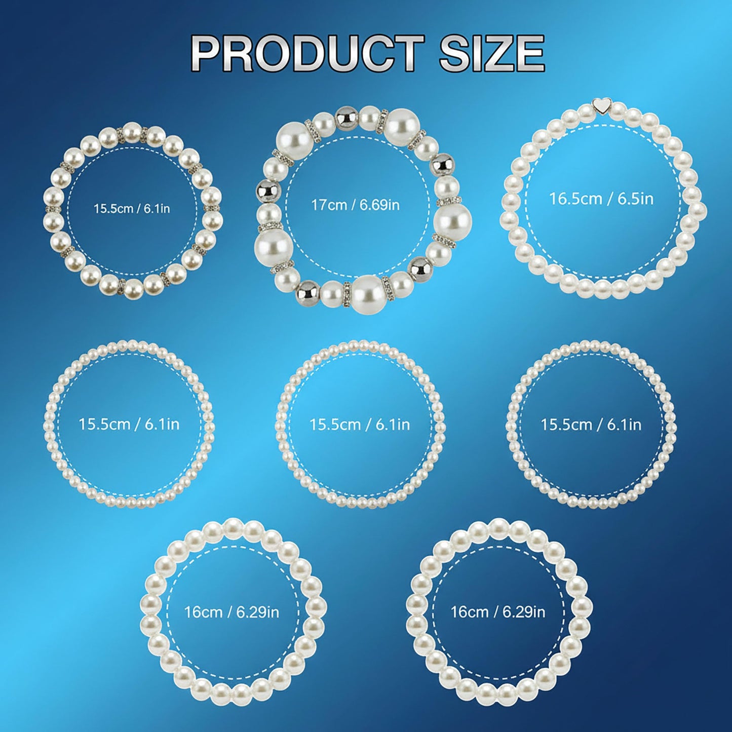 GIYAWA 8pcs Sliver Faux Pearl Bracelets for Women, Stackable Stretchy Bridal Jewelry Set, Elastic Layered Bracelets for Wedding Bridesmaid Party Prom Christmas