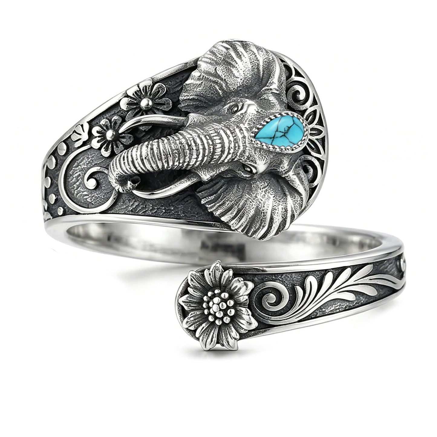 Midari Western Elephant Spoon Rings for Women 925 Sterling Silver Adjustable Elephant Turquoise Rings Boho Style Open Spoon Thumb Rings Elephant Jewelry for Women Men