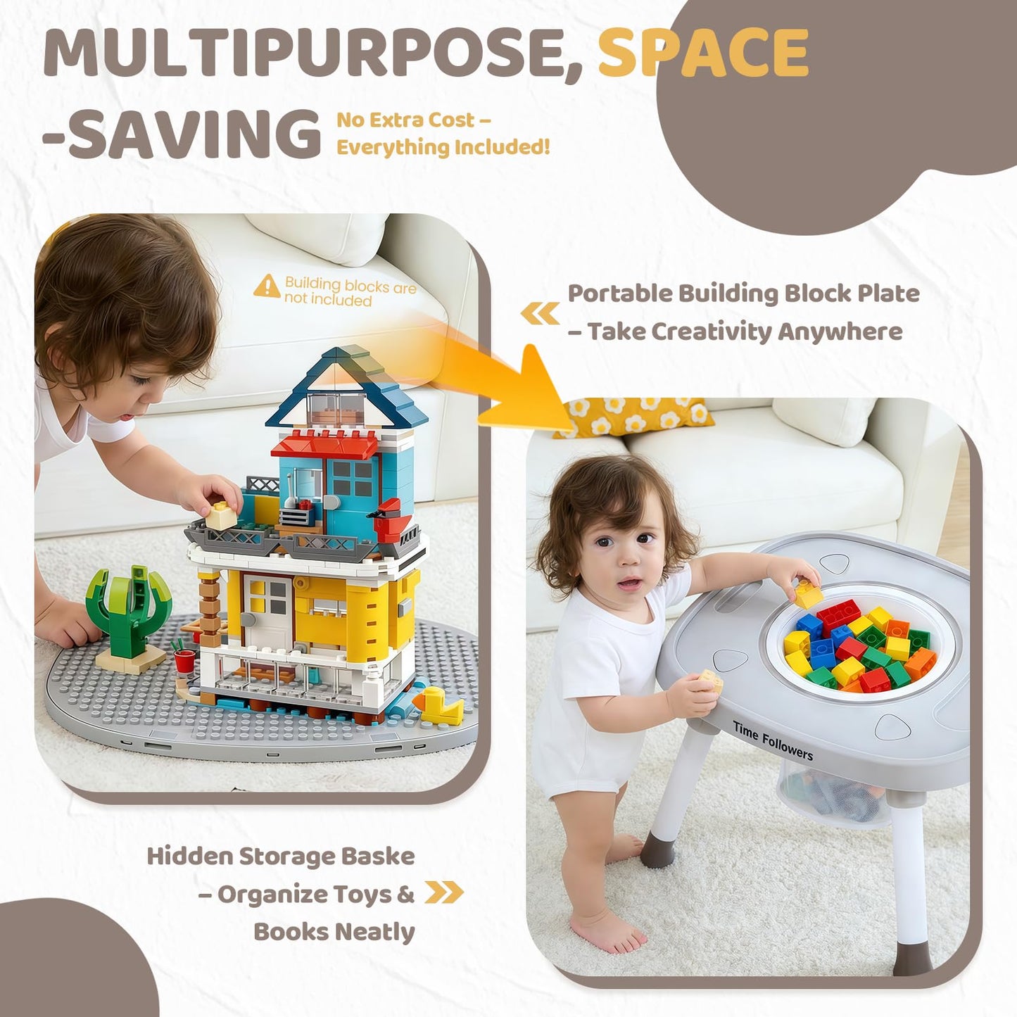Time Followers® 6-in-1 Baby Activity Center | 4 Stage Montessori-Inspired Toys | Grow Stationary Standing Toddler Table | Jumpers & Bouncers | Must Have for Boy & Girl 6, 12, 24+ Month Old (Beige)