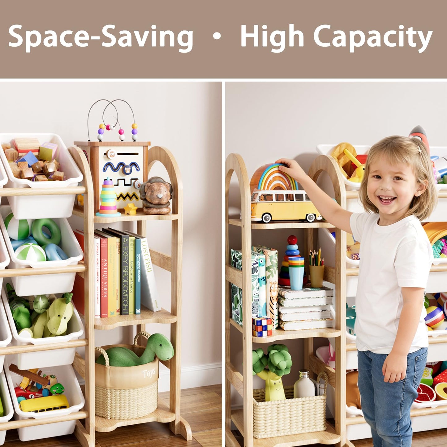 FIKSG Kids Toy Storage Organizer - Toy Organizers and Storage with 6 Shelves and 12 Bins,Kids Toy Organizer for Playroom, Bedroom, Nursery, 53 Inches Wide