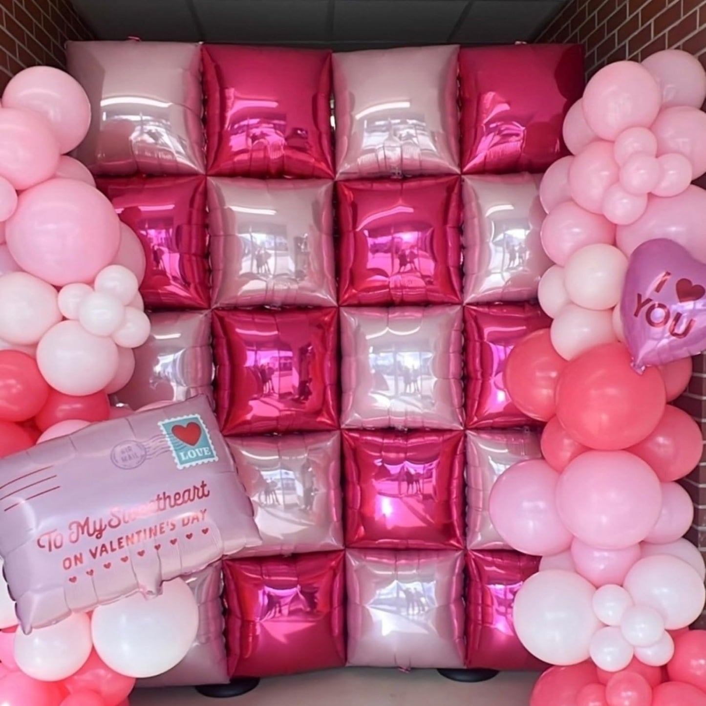 Orgnafey Metallic Magenta Hot Pink Flat Square Foil Balloons Tunnel Arch Wall Mylar Balloon Garland Kit Valentine's Day Bachelorette Birthday Engagement Bridal Wedding Party Background Decorations