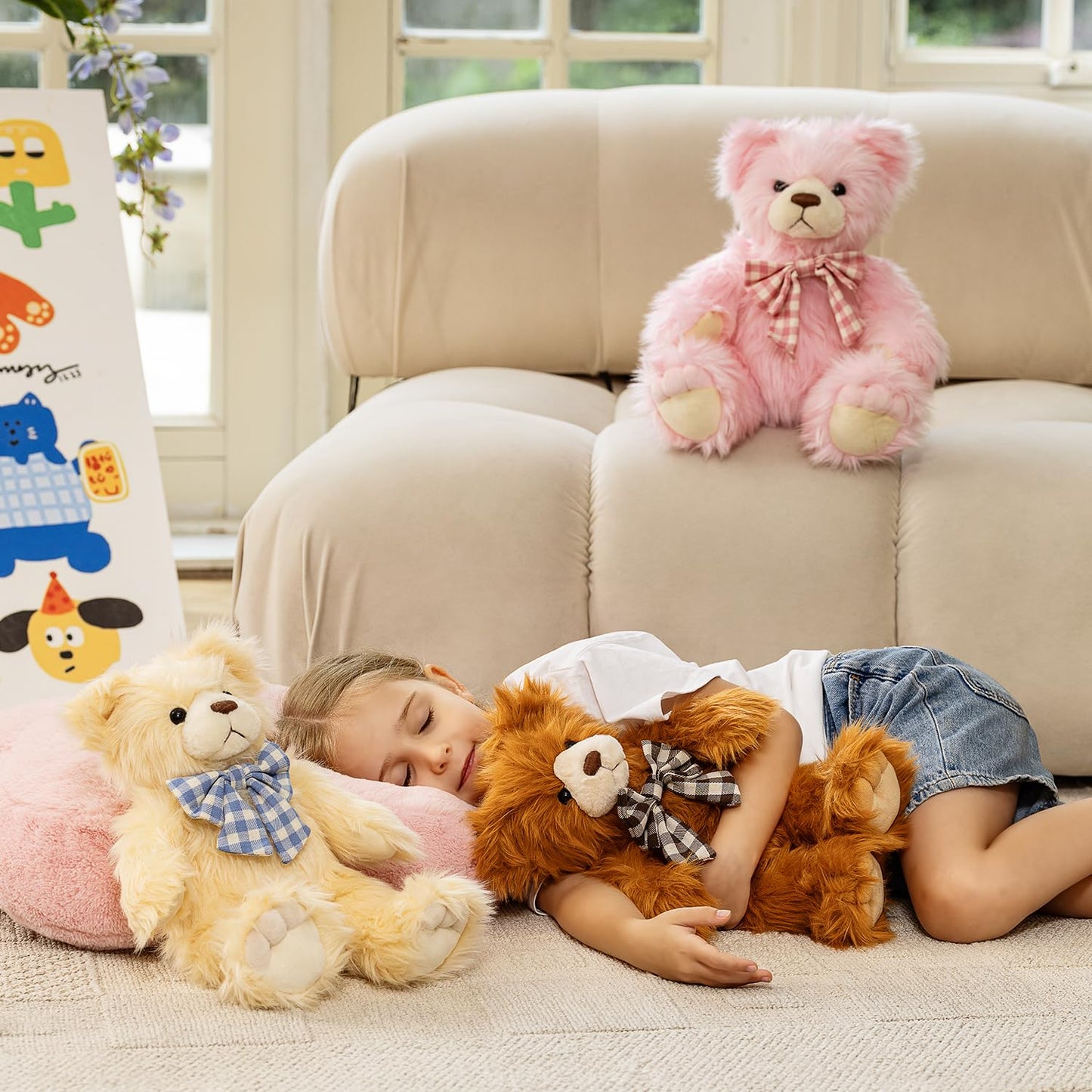 MorisMos Teddy Bear Stuffed Animal,14'' Long Fur Stuffed Bear Plush Toy Gift for Kid Girl Boy Toddler Teen Adult,Cuddly Teddy Animal Toy Decor for Baby Shower Birthday Valentine’s Day Party Favor,Pink
