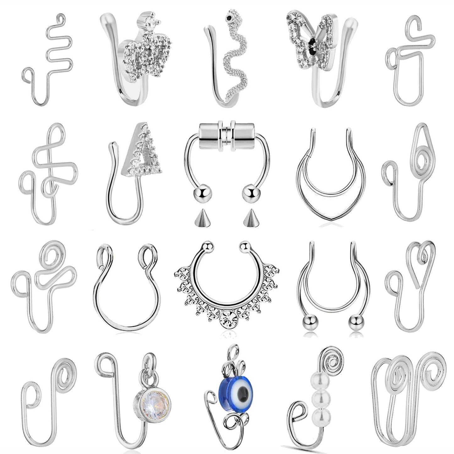 VitaCool Fake Nose Ring Hoop Magnetic Fake Septum Nose Ring Stud Faux Non Piercing Nose Cuffs for Non Pierced Jewelry for Women Men
