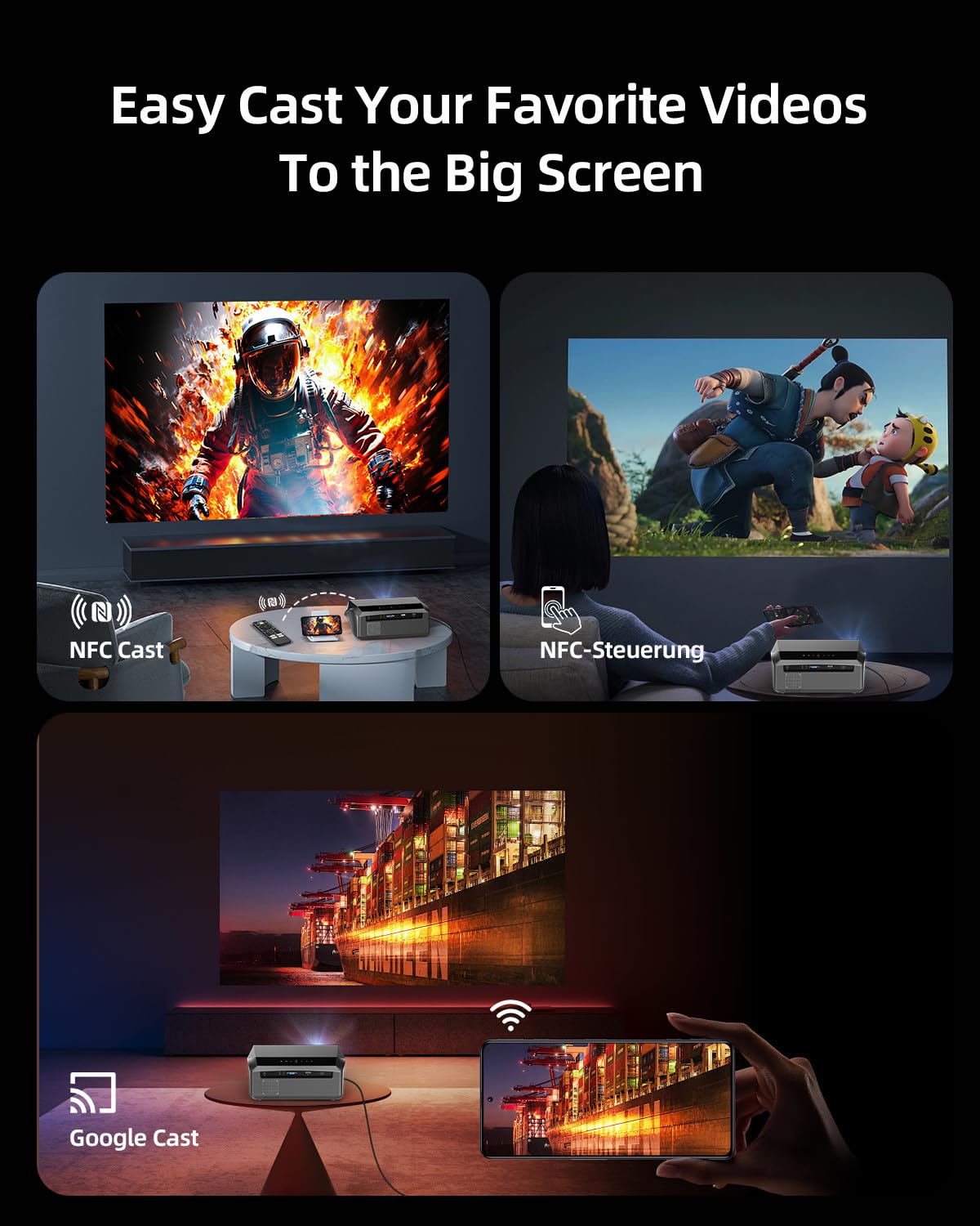 4K Auto Focus Daylight Projector Native 1080P High Brightness 2300ANSI, Smart WiFi6 Projector Ultra HD Ceiling Home Cinema, Indoor Oudoor Party Wedding with Bluetooth Streaming Apps HDMI USB Ethernet