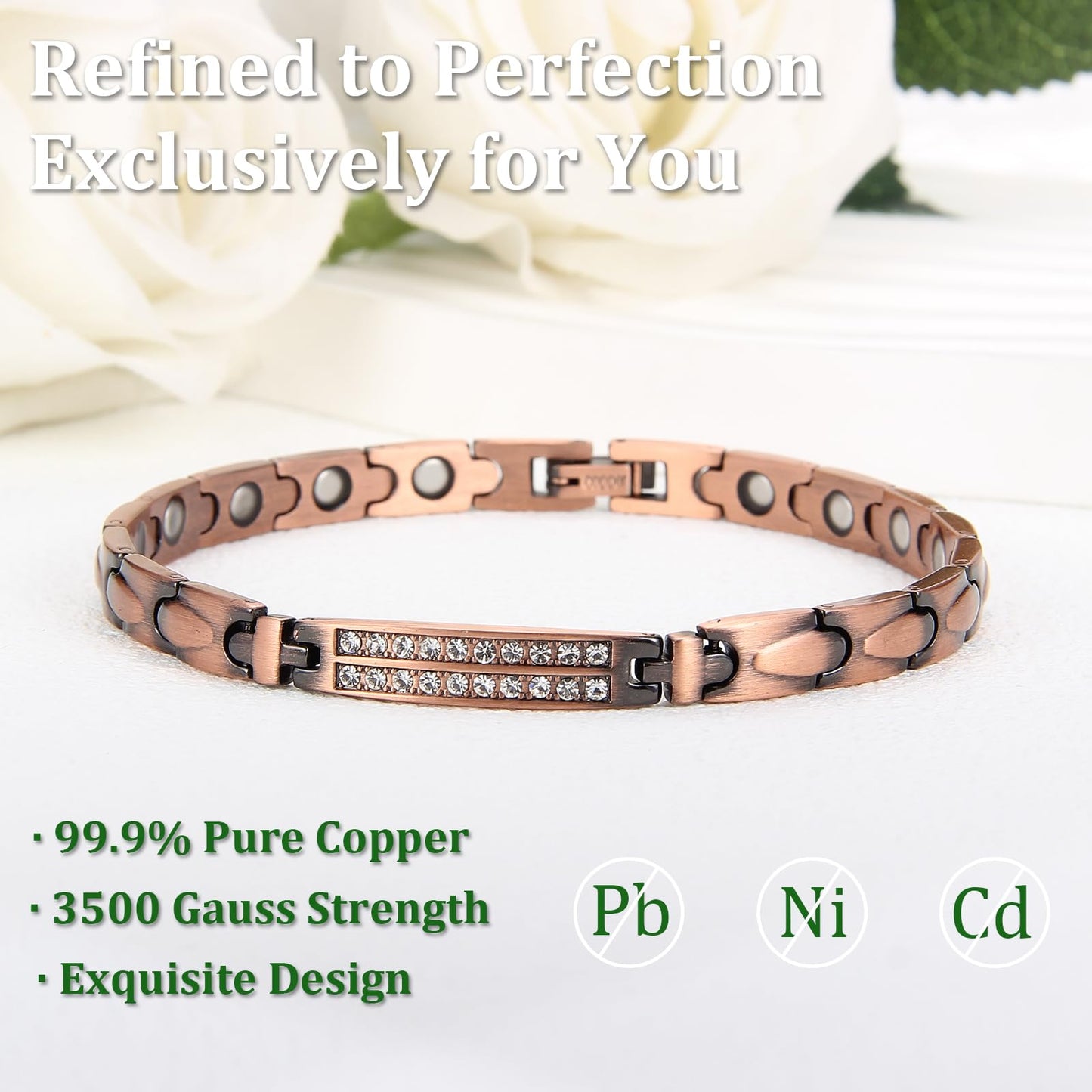 Fashtour 99.99% Pure Copper Magnetic Bracelet and Ring Set for Women, Heart Wire Design Adjustable Jewelry with 3800 Gauss Magnets, Elegant Gift Box (copper584)