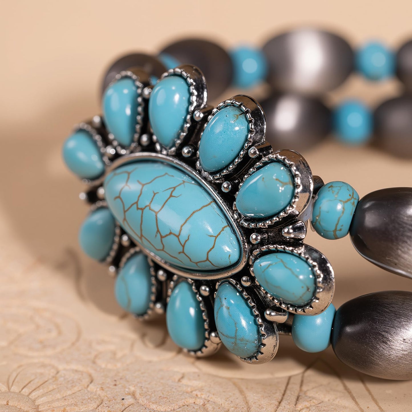 Montana West Rustic Couture's Jewelry Western Navajo Beaded Turquoise Cuff Bangle Bracelets Bohemian Vintage Elastic Bracelet for Women Cowgirl RCW-WH06TQ
