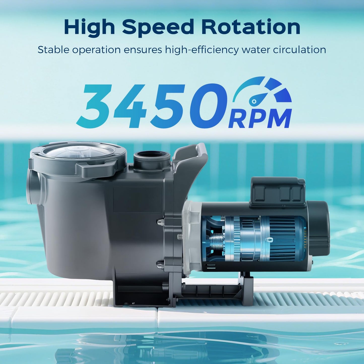 Bonvoisin 2HP Pool Pump Motor 56Y Frame 3450 RPM CCW Rotation Square Flange Replacement Motor with 80μF/300V Capacitor for Above Ground and Underground Swimming Pools 115V/230V