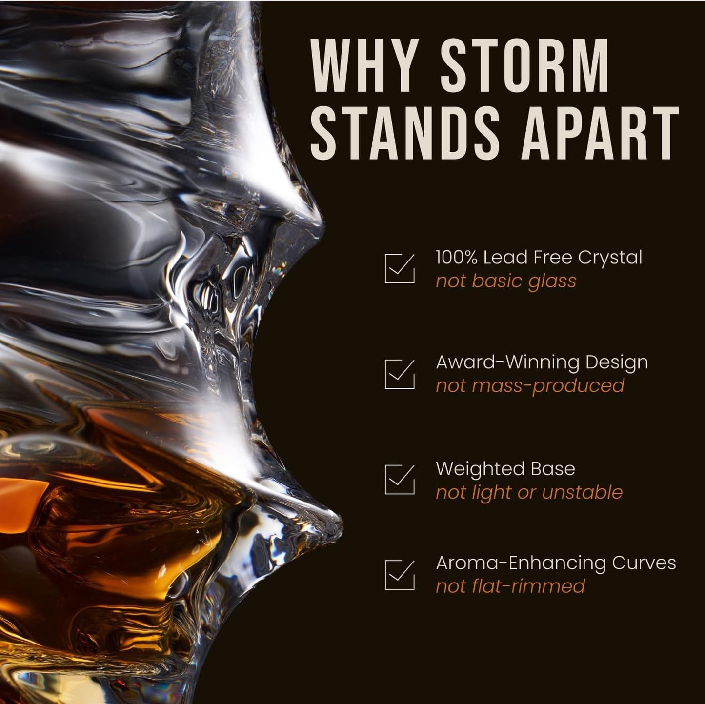 TSUKIGLASS Storm Japanese Crystal Whisky Glasses – 100% Ultra Clarity Lead-Free Crystal – Set of 2 Premium 10oz Old Fashioned Tumblers for Bourbon, Scotch & Cocktails (Small, 2, Count)