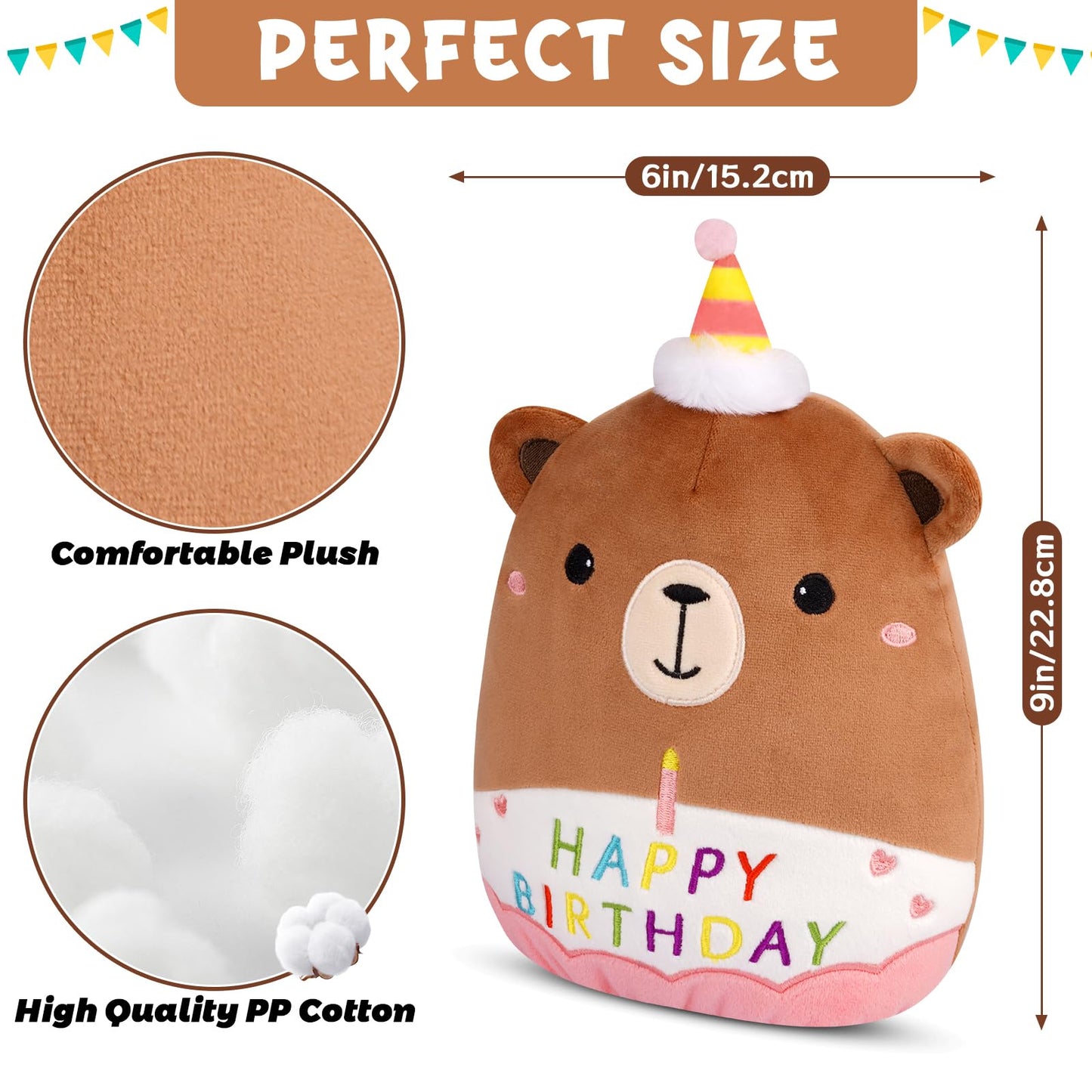 Prewplam Happy Birthday Teddy Bear Plush - 8inch Birthday Stuffed Animal Bear Plushie Pillows Toys, Soft Doll Gifts Party Decoration for Kids Girls Boys