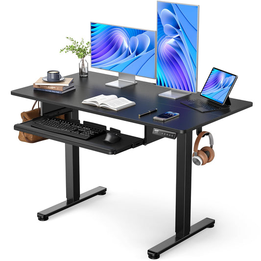 ErGear Electric Standing Desk with Full Size Keyboard Tray, Adjustable Height Sit Stand Up Desk, Home Office Desk Computer Workstation, 48x24 Inches, Black