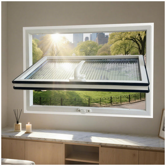 32x24inWindows for houses, 360° Rotation Sliding Window, Flush Mount Rotating Ventilated Windows, Basement Window with Tempered Glass, for Bathroom/Kitchen/Warehouse/Playhouse (White, 32x24in)