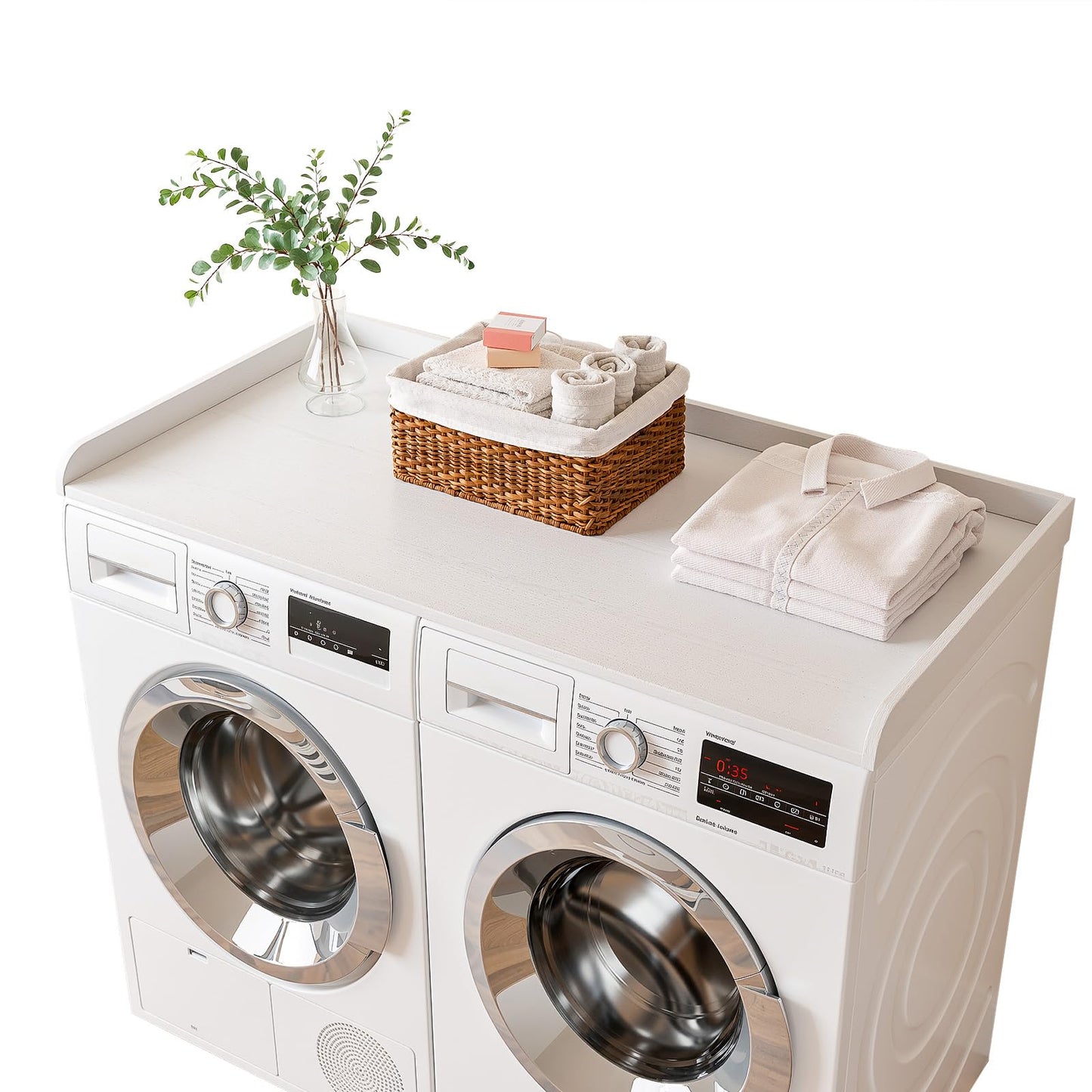 Memobarco Washer Dryer Countertop, 54" Width x 27.5" Depth Laundry Countertop Organization, Wooden Washer and Dryer Topper for Folding, Sorting & Ironing, Easy to Install, White