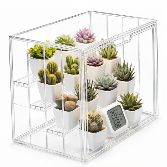 Clear Mini Greenhouse Indoor, Tabletop Portable Greenhouse with Magnetic Door Small Acrylic Plant Green House for Seed Starting, Plant Grow Warmer,and Home Gardening Display