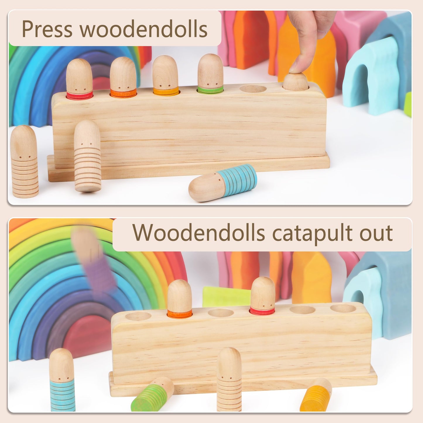 Totatatree Wooden Pop Up Puppets|Wooden Cause and Effect Toys for Boys & Girls, Montessori Color Matching Toys,Special Festival Gift for Kids 2 3 4