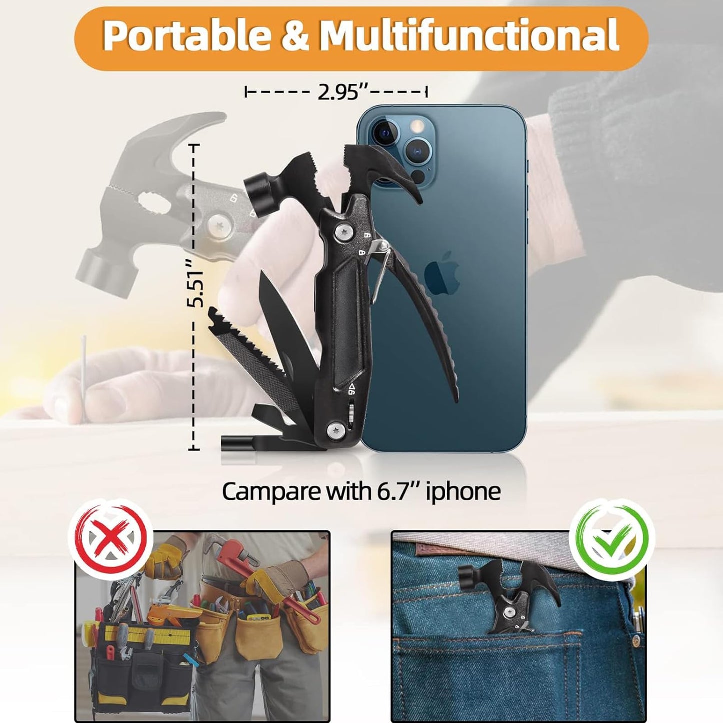 Gifts for Him, Hammer Multitool 15 in 1, Gifts for Men Boyfriend, Anniversary Birthday Fathers Valentines Gifts for Adults Dad Husband Grandpa, Outdoor Camping Accessories Survival Gear Cool Gadgets