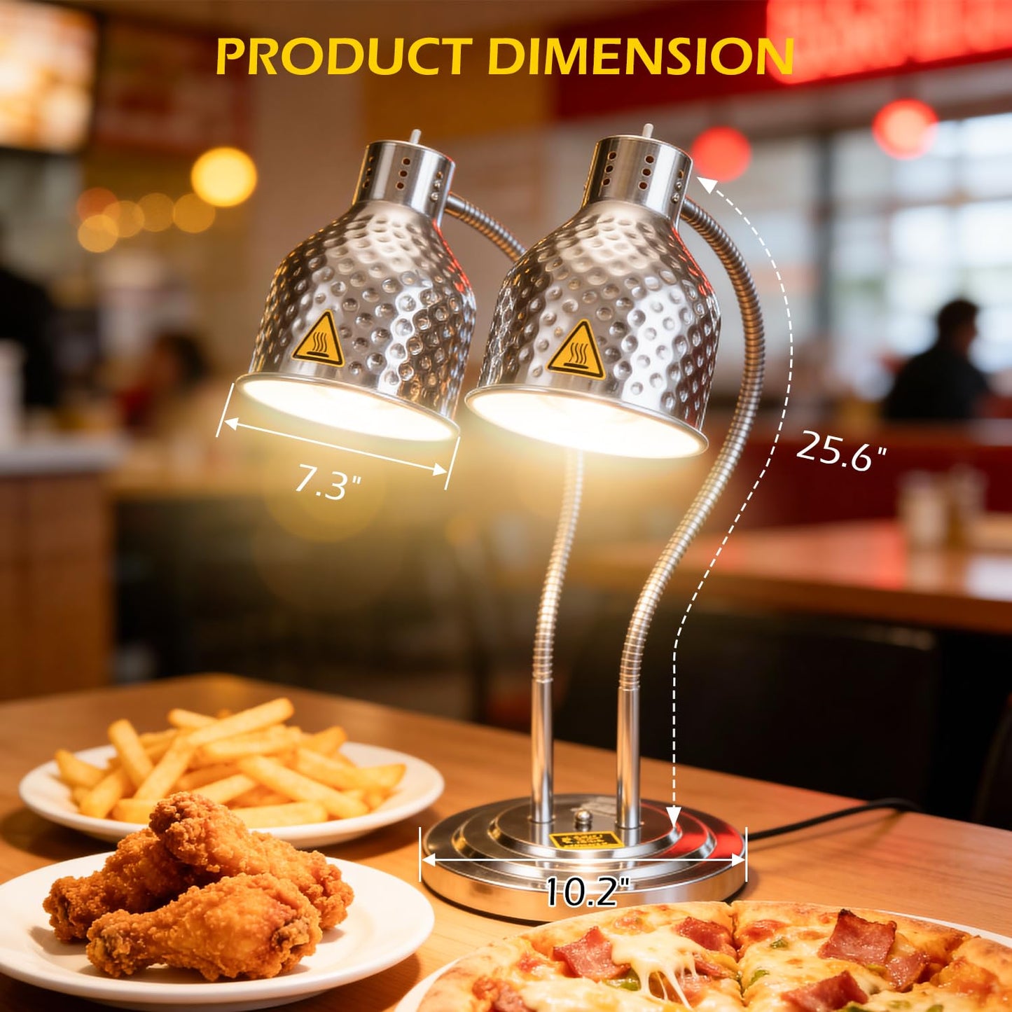 Dyna-Living Food Heat Lamp, 2-Head Adjustable Commercial Food Warmer Lamp Portable Electric Heat Lamp for Food Catering Warming Lights for Buffet Parties Restaurant Kitchen, 500W Silver