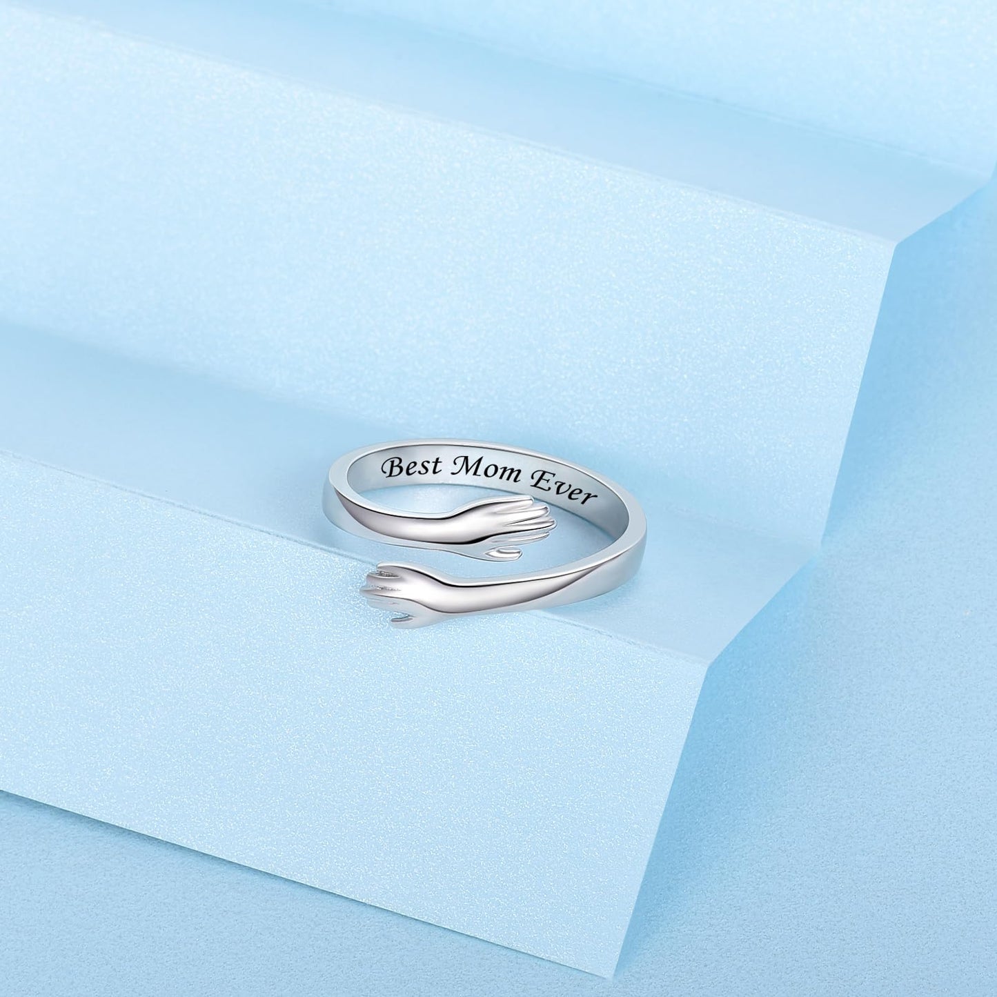 ACJFA Hug Rings for Women Sterling Silver Adjustable Ring Thumb Ring Birthday Mother Gifts Jewelry(Best Mom Ever)