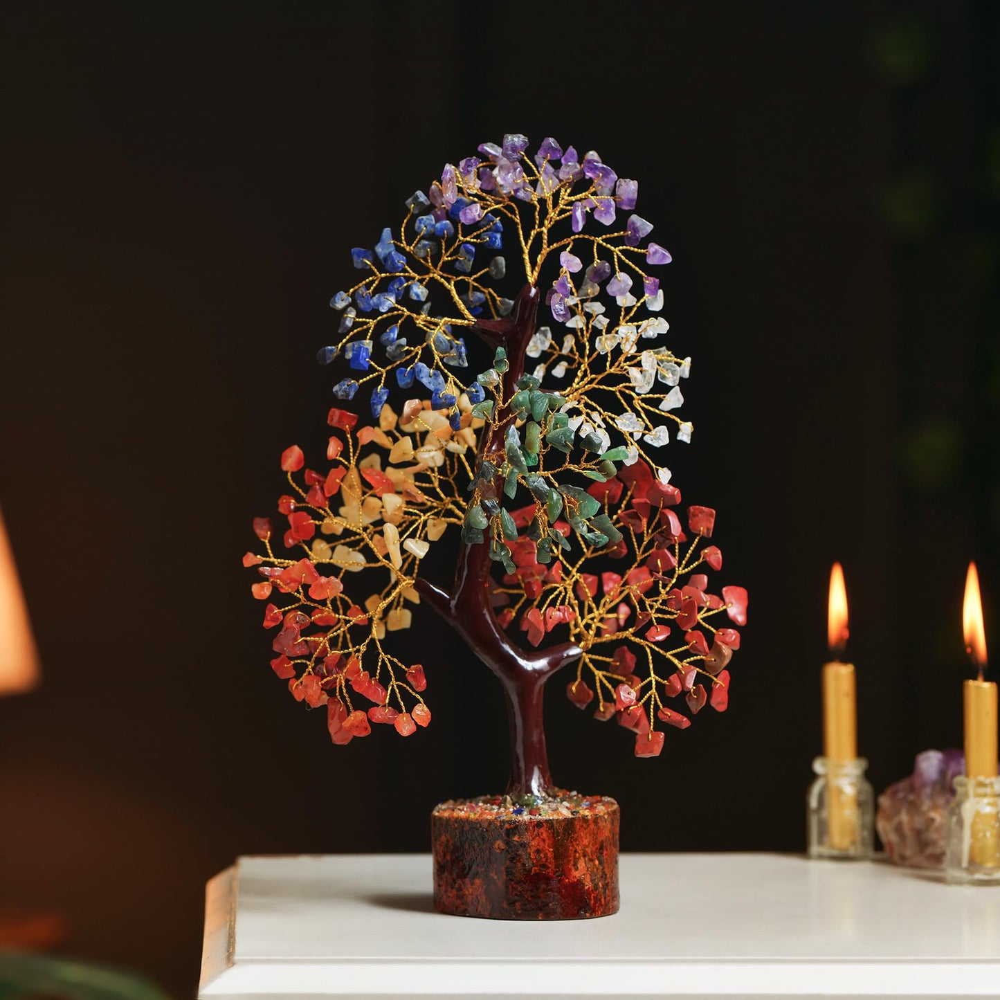 7 Chakra Tree of Life - Crystal Tree for Positive Energy - Healing Crystals and Stones - Birthday Gifts for Women, Home Office Decor -10-12"