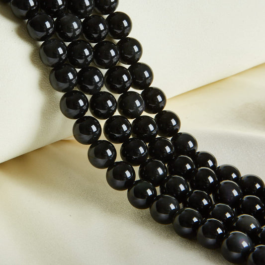 35pcs 10mm Natural Black Obsidian Beads Gemstone Beads Round Loose Beads for Jewelry Making