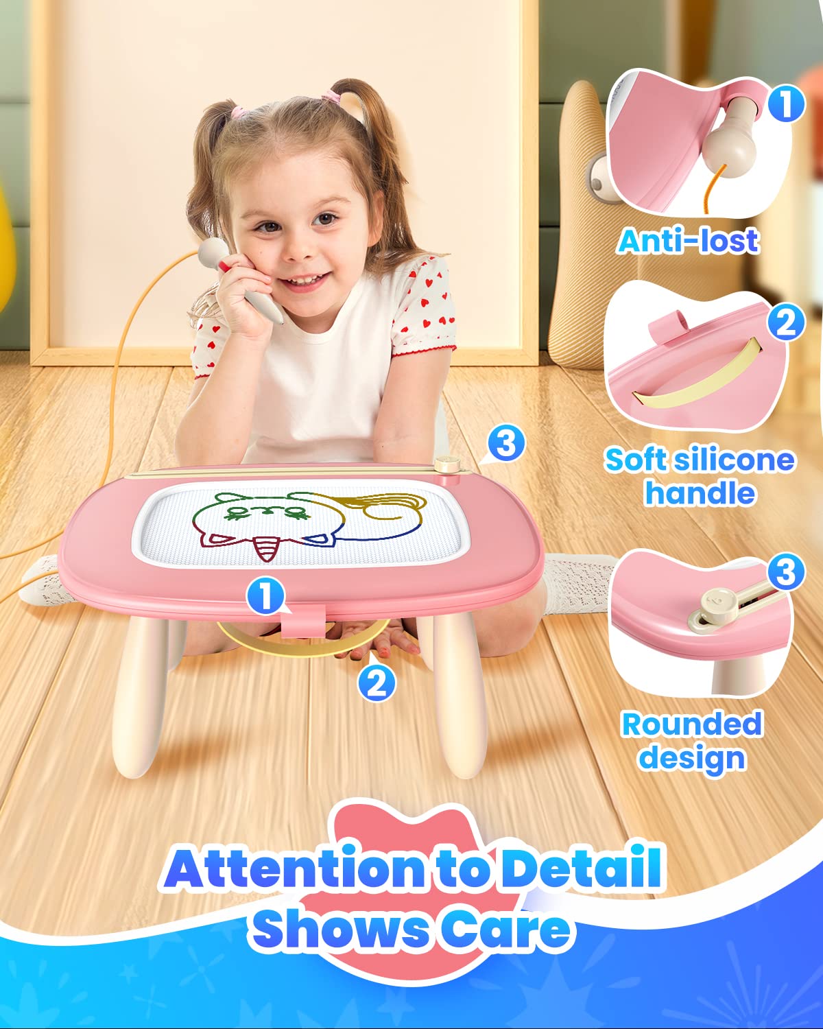 Seimome Magnetic Drawing Board, Toddler Girl Toys for 1-3 Year Old, Doodle Board Learning and Educational Kids Toys for 1 2 3 Year Old Baby Birthday GIF- Pink