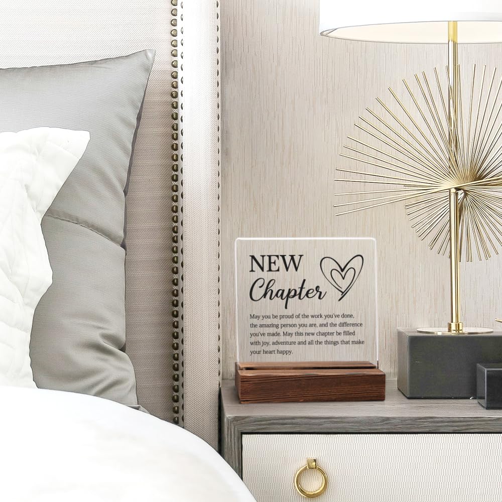 PUVOXHO Next Chapter Definition Acrylic Sign with Wooden Stand, New Start Gifts for Leader Manager Advisor Mentor Colleague, Farewell Appreciation Leaving Goodbye Gifts for Coworker Friend