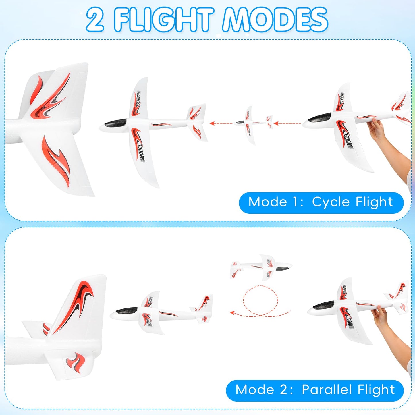 NUOBESTY Airplane Toy, 39" Large Throwing Glider Plane 2 Flight Modes Foam Glider Airplane for Kids Flying Plane Toys for Boys, Girls to Play Outdoors, Party Favors