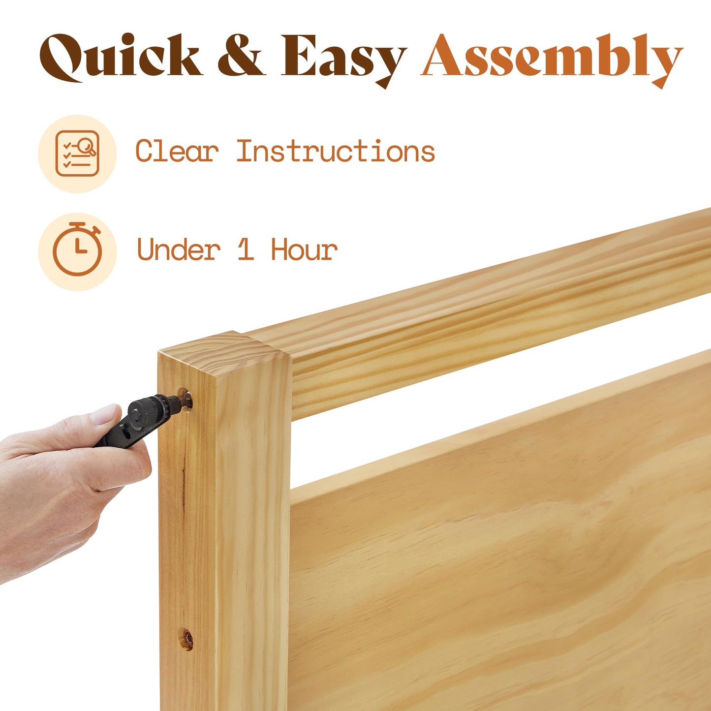 AMERLIFE Queen Size Solid Wood Bed Frame with Headboard, Minimalist Platform Bed with Wood Slats Support/No Box Spring Needed/Easy Assembly/Noise-Free, Natural