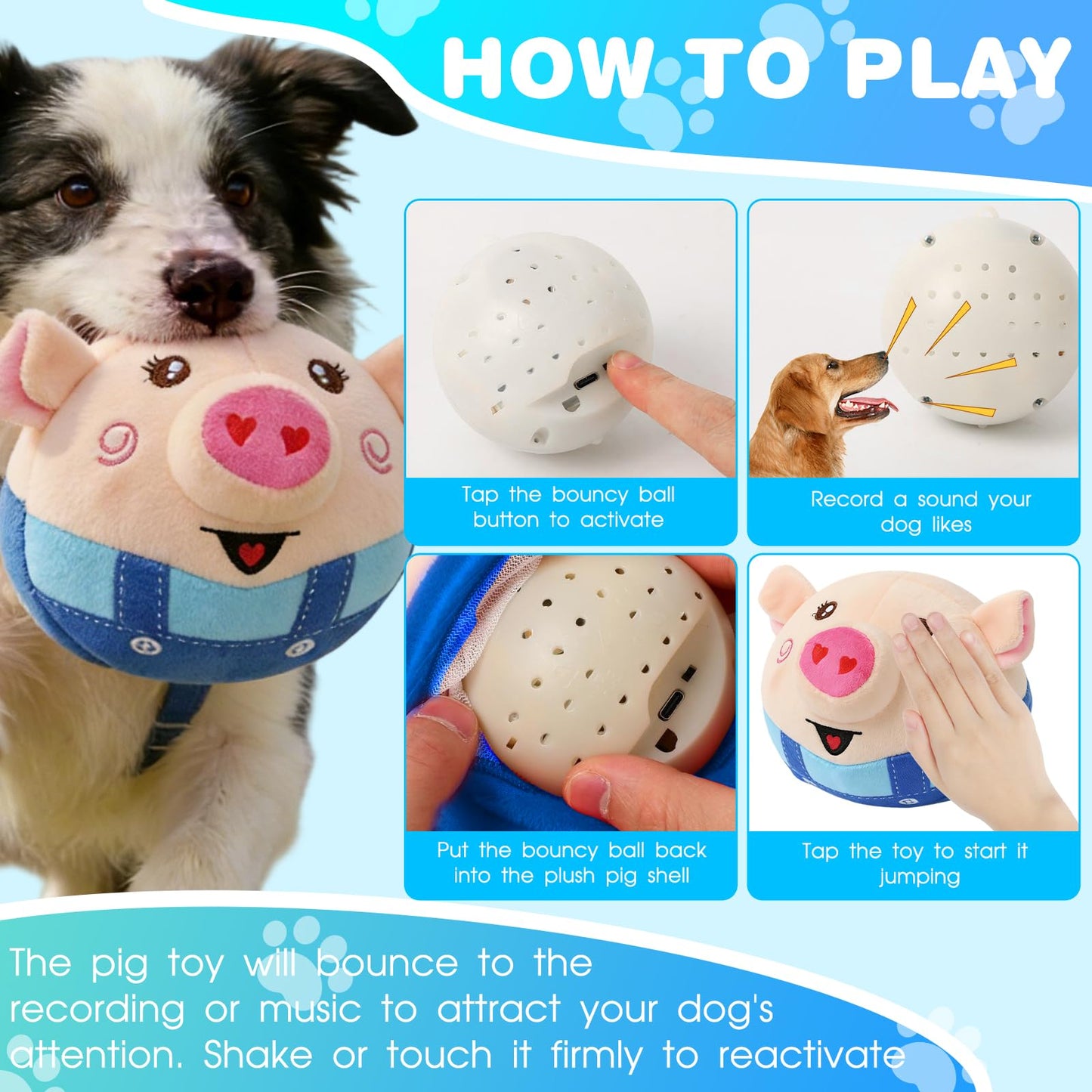 methill Interactive Dog Toys, 2026 New Active Moving Pet Plush Toy, Rechargeable Squeaky Dog Ball Toy with Talking Sound, Washable Bouncing Piggy Toy for Dogs Puppies (Red)