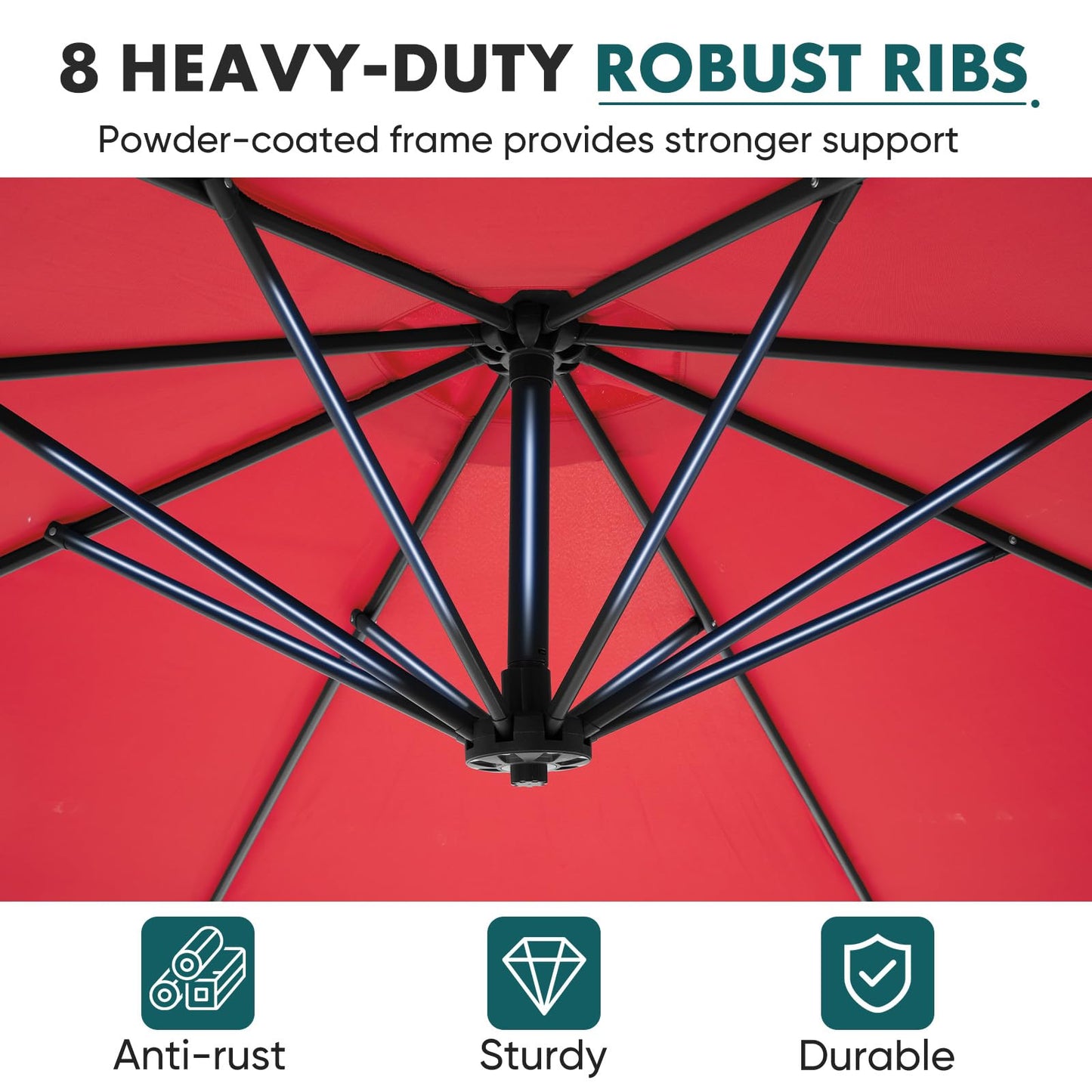 OLIXIS 9.8FT Offset Patio Umbrella with Base, Cantilever Table Umbrellas for Outdoor Sun Shade UV Protection with Easy Tilt Adjustment, 8 Ribs for Backyard, Lawn, Garden, Pool