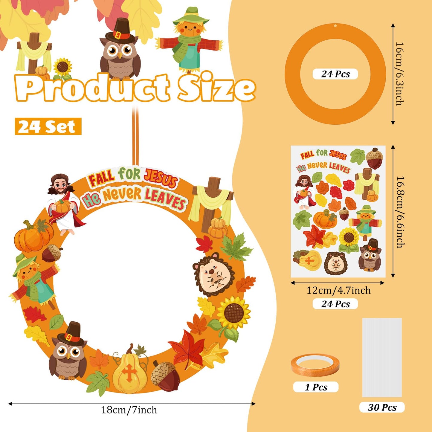 Cinrobiye 24 Set Fall Religious Wreath Craft Kit DIY Christian Wreath Crafts Make Your Own Bible Hanging Ornaments Crafts for Sunday School Art Project Activities Autumn Thanksgiving Party Favor Decor