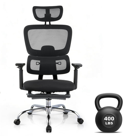 Ergonomic Mesh Office Chair, Adjustable Lumbar High Back Desk Chair 300lbs, 4D Flip-Up Arms, 3-Level Tilt Backrest, 3D Headrest, PU Wheels, Swivel Rolling Computer Seating for Long Desk Work
