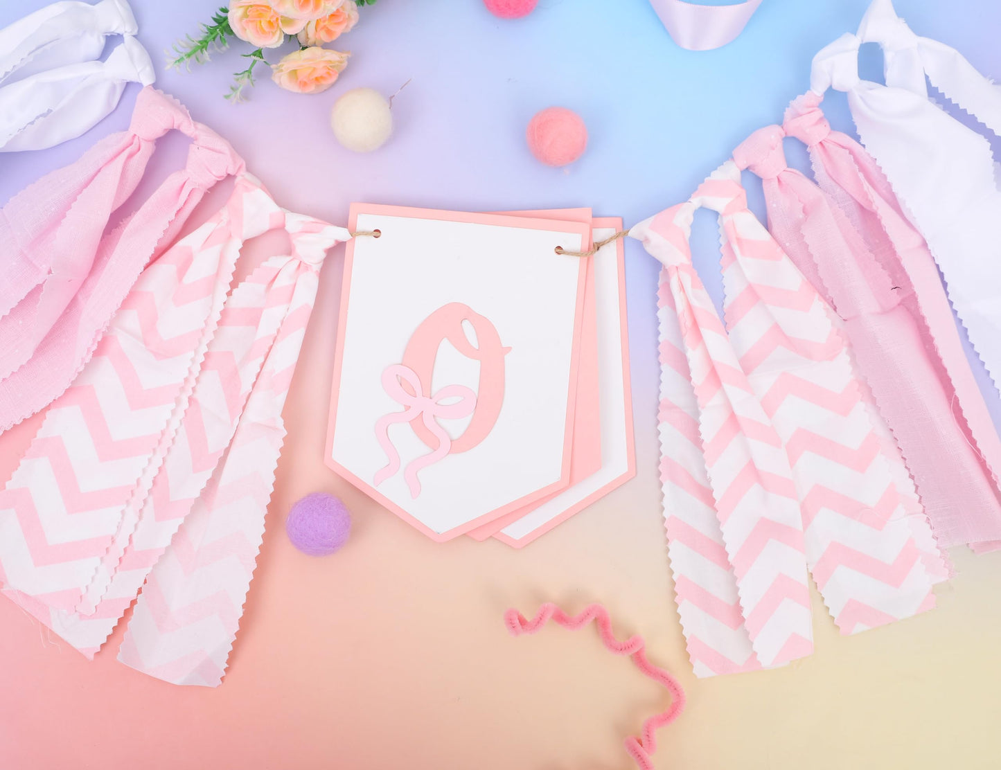 Bow One High Chair Banner - Sweet 1st Birthday Decorations, Pink Princess Party Photo Backdrop, Girls Smash Cake Highchair Banner, First Birthday Fabric Garland