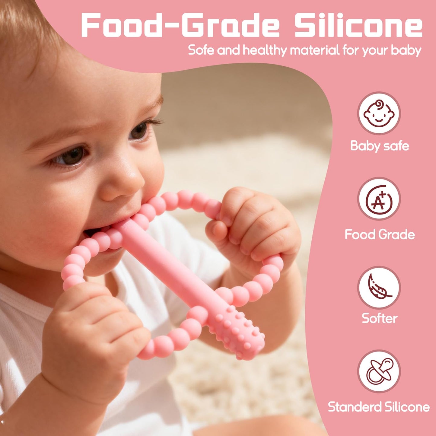 WALULAN 2 Pack Baby Silicone Teething Toys, Teething Sticks for Babies,Silicone teether Tubes for Baby Girl,BPA Free, Soothe Gums for 0-6 3-12 18-36 Months, Newborn Infants Toddler Sensory Chew Toys