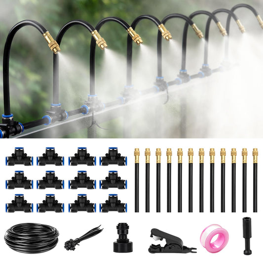 39FT Garden Mister System, Automatic Garden Watering System with 360-degree Bending Dropper Atomizing Copper Nozzle, Drip Irrigation System for Garden, Greenhouse, Yard, Lawn, Plant (12 Spray Nozzles)