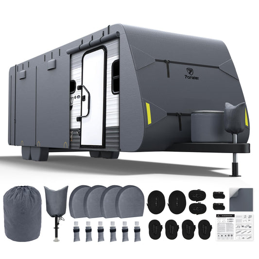 Fonzier RV Cover Extra Thick 7 Layers Travel Trailer RV Cover, Anti-UV, Weatherproof, Rip-Stop, Utility Heavy Duty RV Cover 31'7"-34'