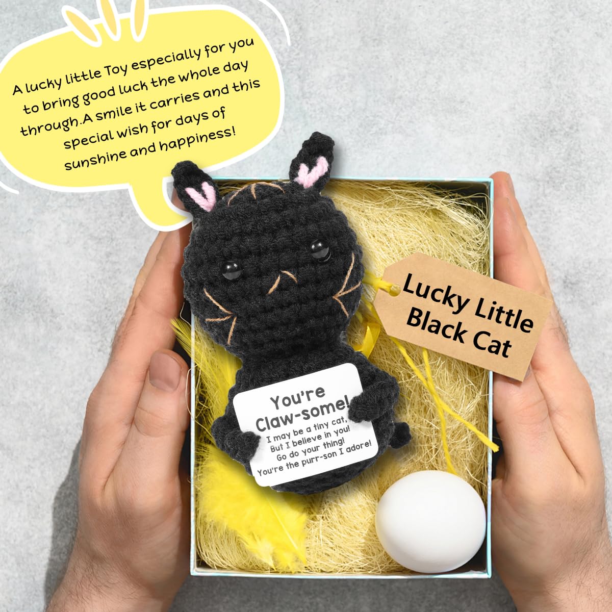 AICase Positive Black Cat Crochet Animals Emotional Support Nuggets Inspirational Knitted Unique Small Decorations Birthday Gifts for Women Men Her Him Sister Mom Dad Girls Boys Fans