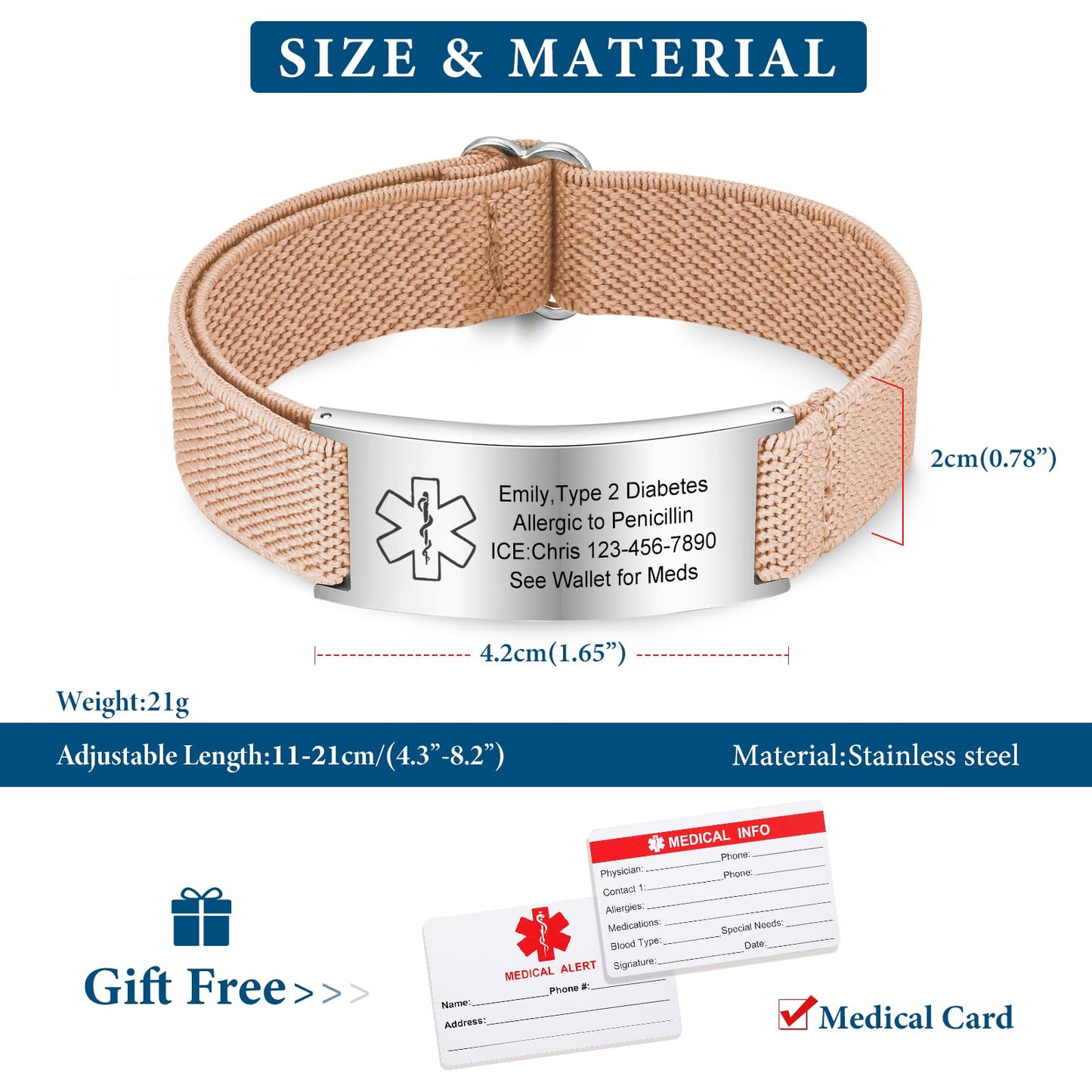 VNOX Medical Alert Bracelets for Men & Women with Free Engraving Adjustable Stainless Steel Mesh Emergency Medical ID Bracelets Wristband