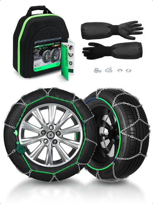 YHTAUTO Set of 2 Snow Chains 16mm for Pickup Truck SUV Passenger Car Universal Fit Tire Chains Auto-Tightening Quick Installation, Anti-slip Traction in Snow, Mud, Sand | SWC0006