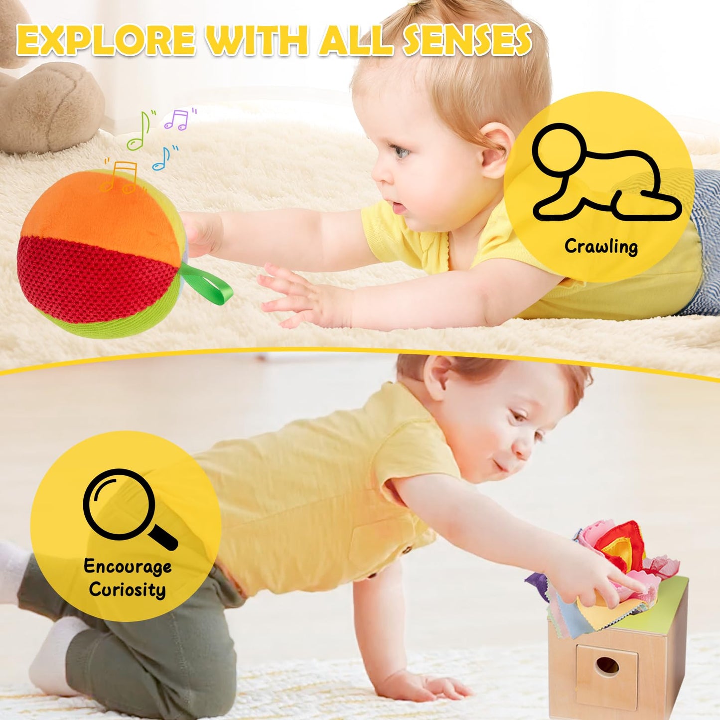 8 in 1 Montessori Toys for Babies 0-6 Month-Baby Tummy Time, Black White Card for Newborns,Rainmaker Rattle for Babies, Tissue Box,Spinning Drum,Ball with Bell-Baby Sensory Developmental Toys