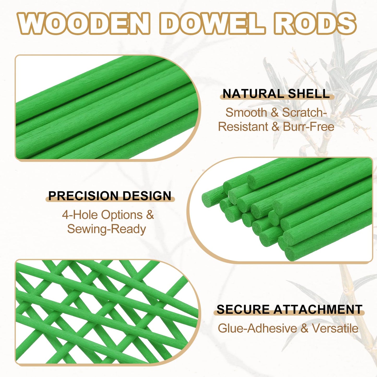 PATIKIL 100Pcs Wooden Dowel Rods, 1/5" x 6" Unfinished Craft Rod Sticks Wooden Sticks for Crafts Cake Hardwood Dowels DIY Projects Flower Bouquet, Green