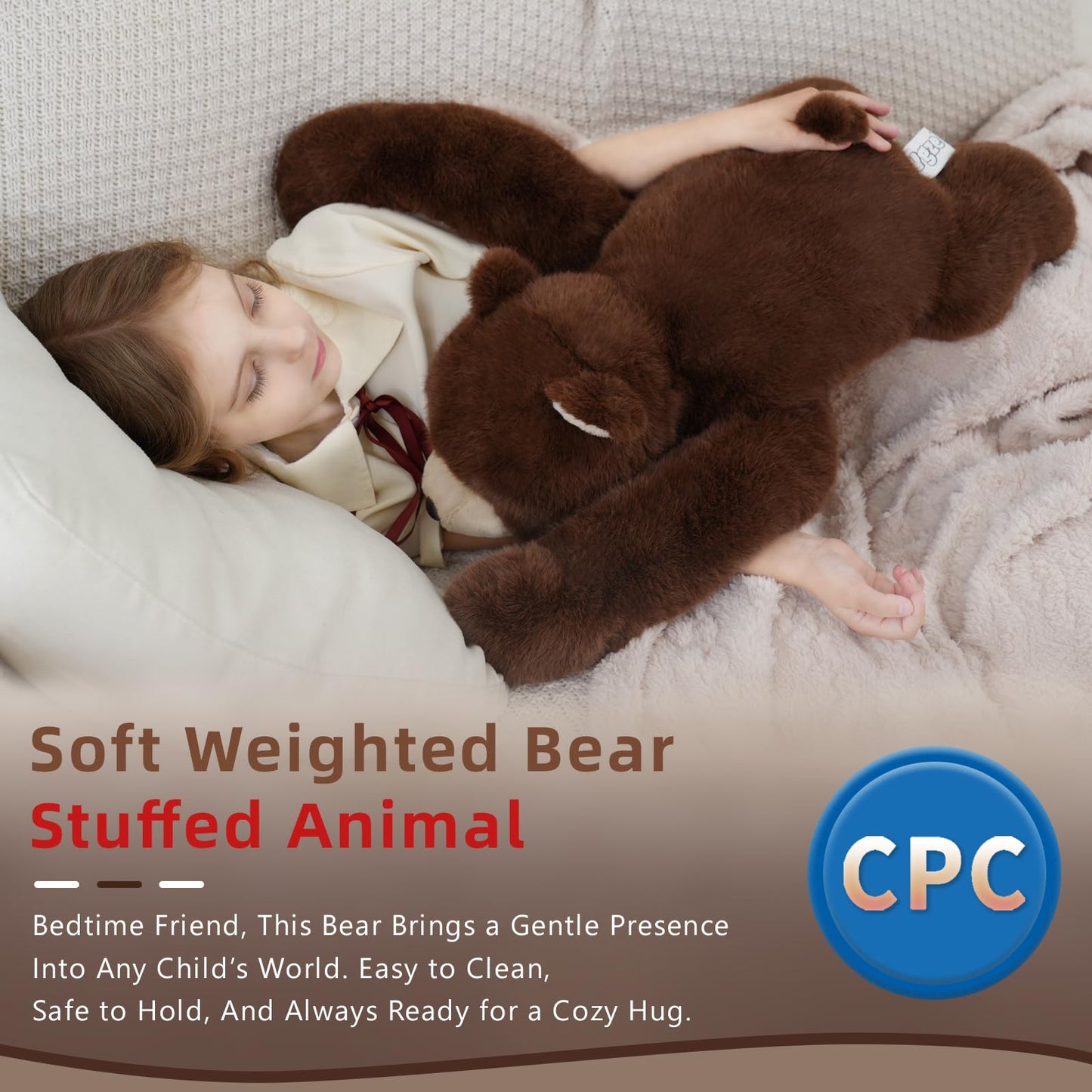 YGZE Weighted Bear Stuffed Animal Brown Bear Plush Toy 24 Inch 4 Pound Soft Fur Long Arms Hugging Toy Cozy Gift for Kids Adults Christmas and Birthdays