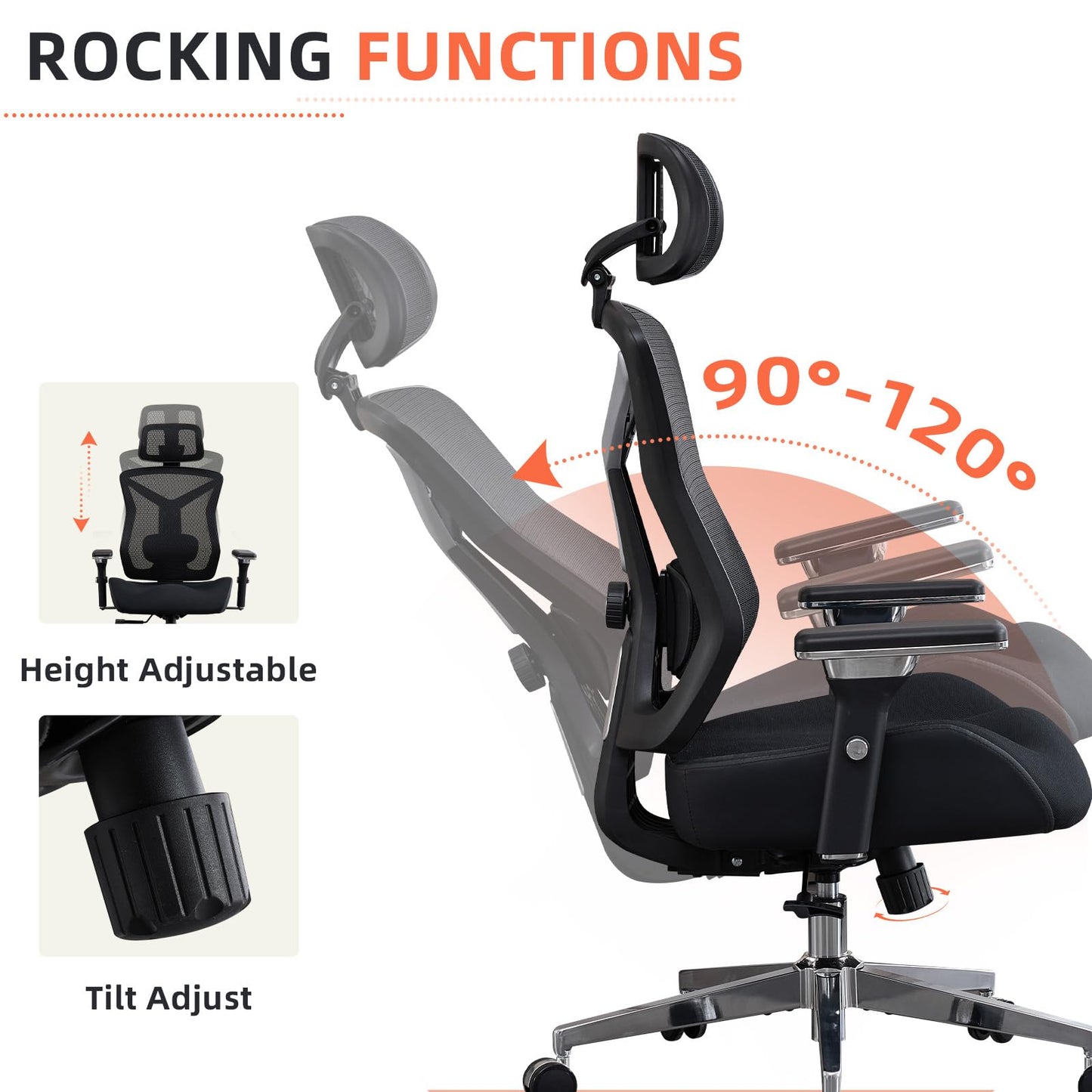 600lbs Big and Tall Office Chair with W-Shaped Seat Cushion, Ergonomic Mesh Desk Chair with Adjustable Lumbar Support, 4D Armrests for Heavy People