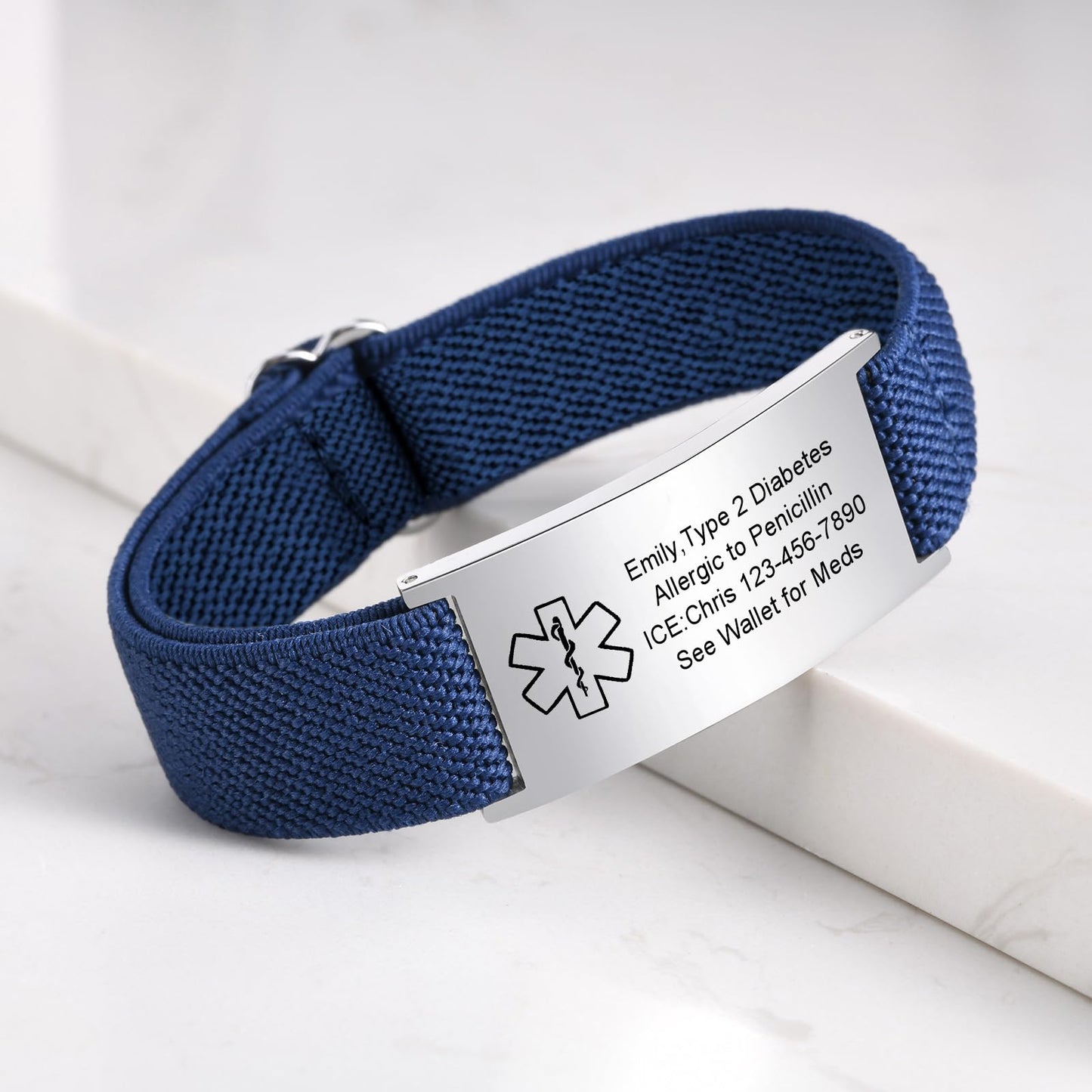 VNOX Medical Alert Bracelets for Men & Women with Free Engraving Adjustable Stainless Steel Mesh Emergency Medical ID Bracelets Wristband