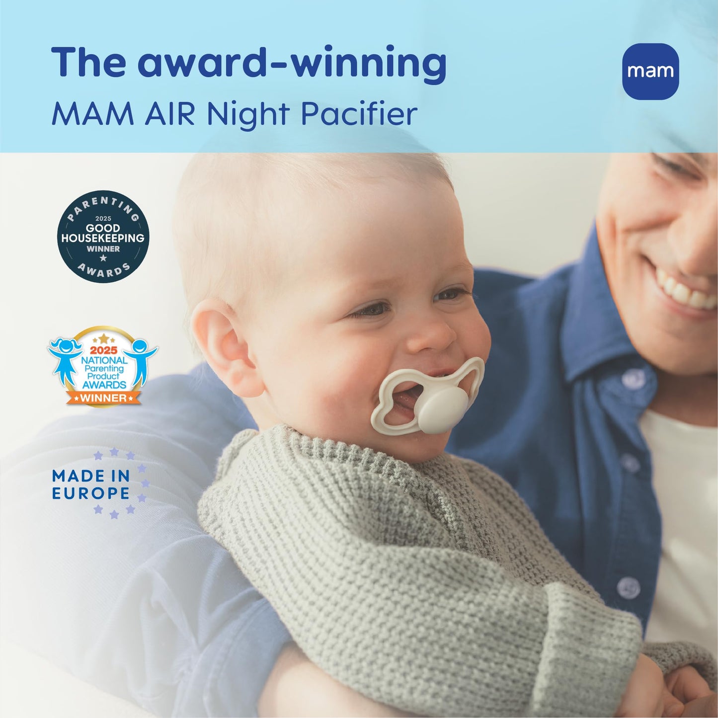 MAM Air Pacifier for Babies 16+ Months, Extra Air Flow for Sensitive Skin, Developed with Medical Experts, BPA-Free Skin Soft Silicone, 4 Count, Made in Europe
